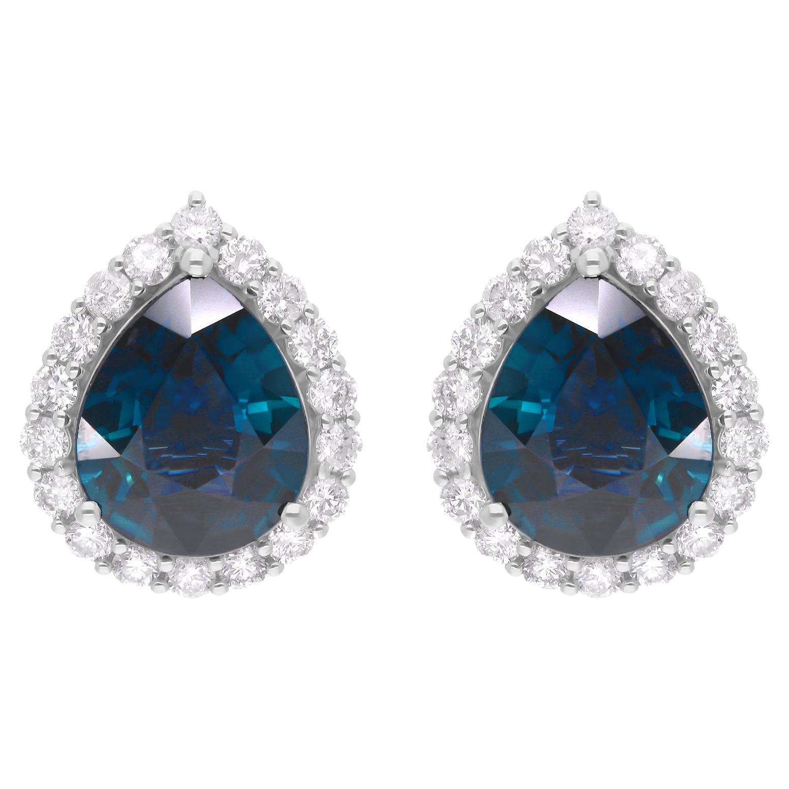 Orecchini con gemma di zaffiro blu naturale SI/H Diamante Gioielli in oro bianco 18 carati