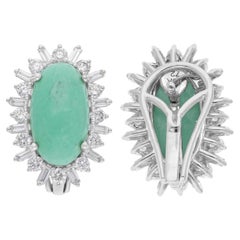 Green Gemstone Earrings SI/H Baguette Diamond 14 Karat White Gold Fine Jewelry