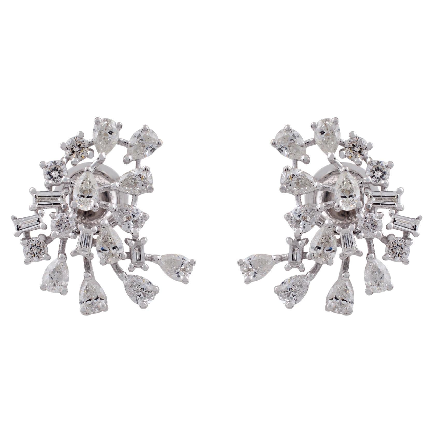 2.31 Karat birnenförmige Baguette-Diamant-Ohrstecker aus massivem 14k Weißgold feiner Schmuck