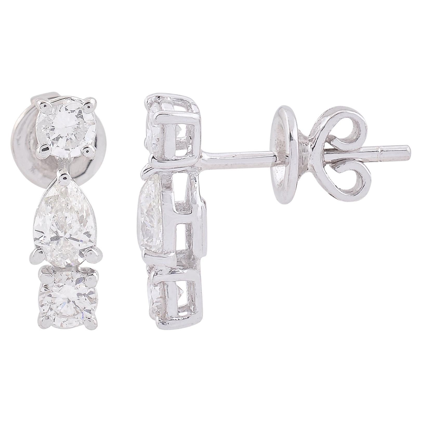 Pear
Round Diamond Dangle Earrings 14 Karat White Gold Handmade Fine Jewelry