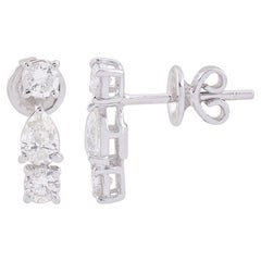 Pear
Round Diamond Dangle Earrings 14 Karat White Gold Handmade Fine Jewelry