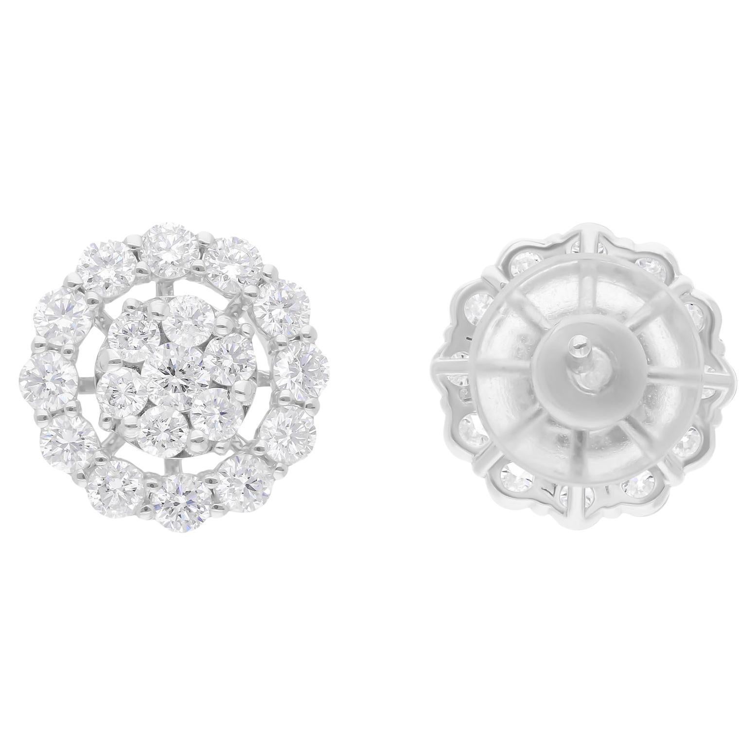 Orecchini di diamanti con taglio brillante rotondo da 1,88 carati SI/H Gioielli in oro bianco 14 carati