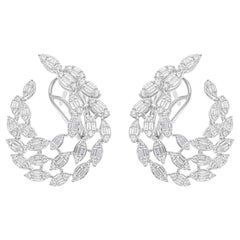 Boucles d'oreilles en or blanc 14 carats avec diamants ronds baguettes SI/H de 2,10 carats