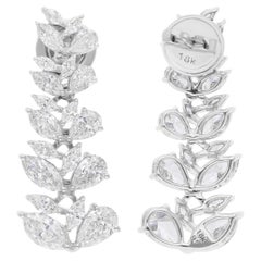 Boucles d
oreilles en or blanc 18 carats avec diamants taille poire marquise de 4,16 carats SI/H