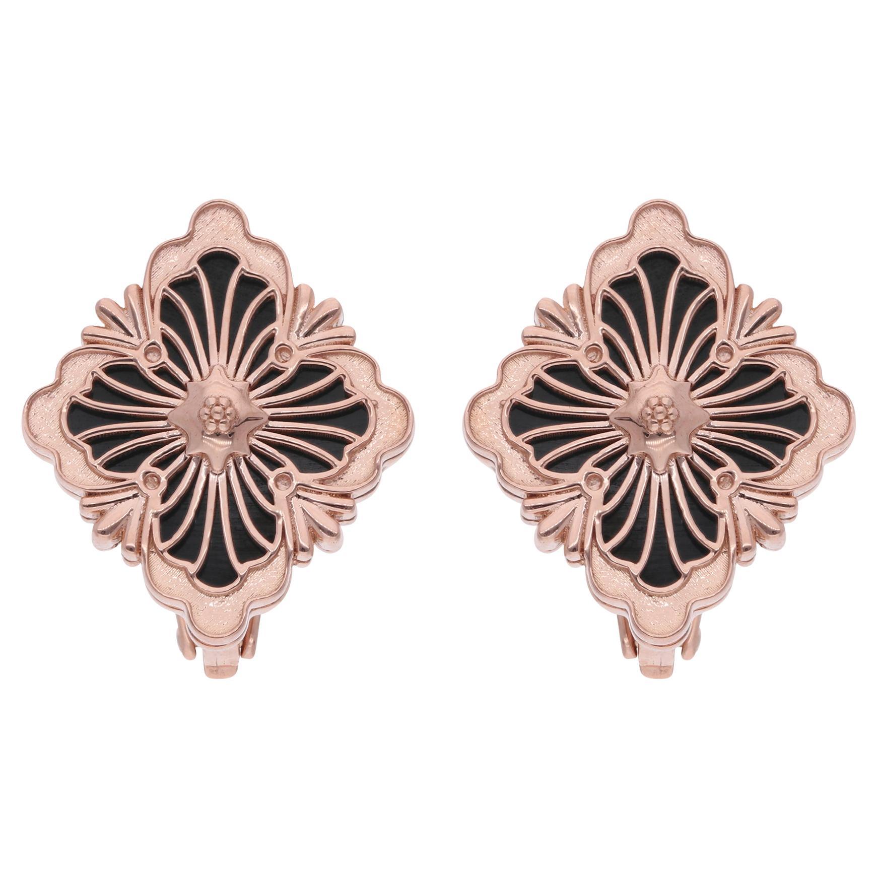 4.63 Carat Black Onyx Gemstone Stud Ears 14 Karat Rose Gold Handmade Jewelry