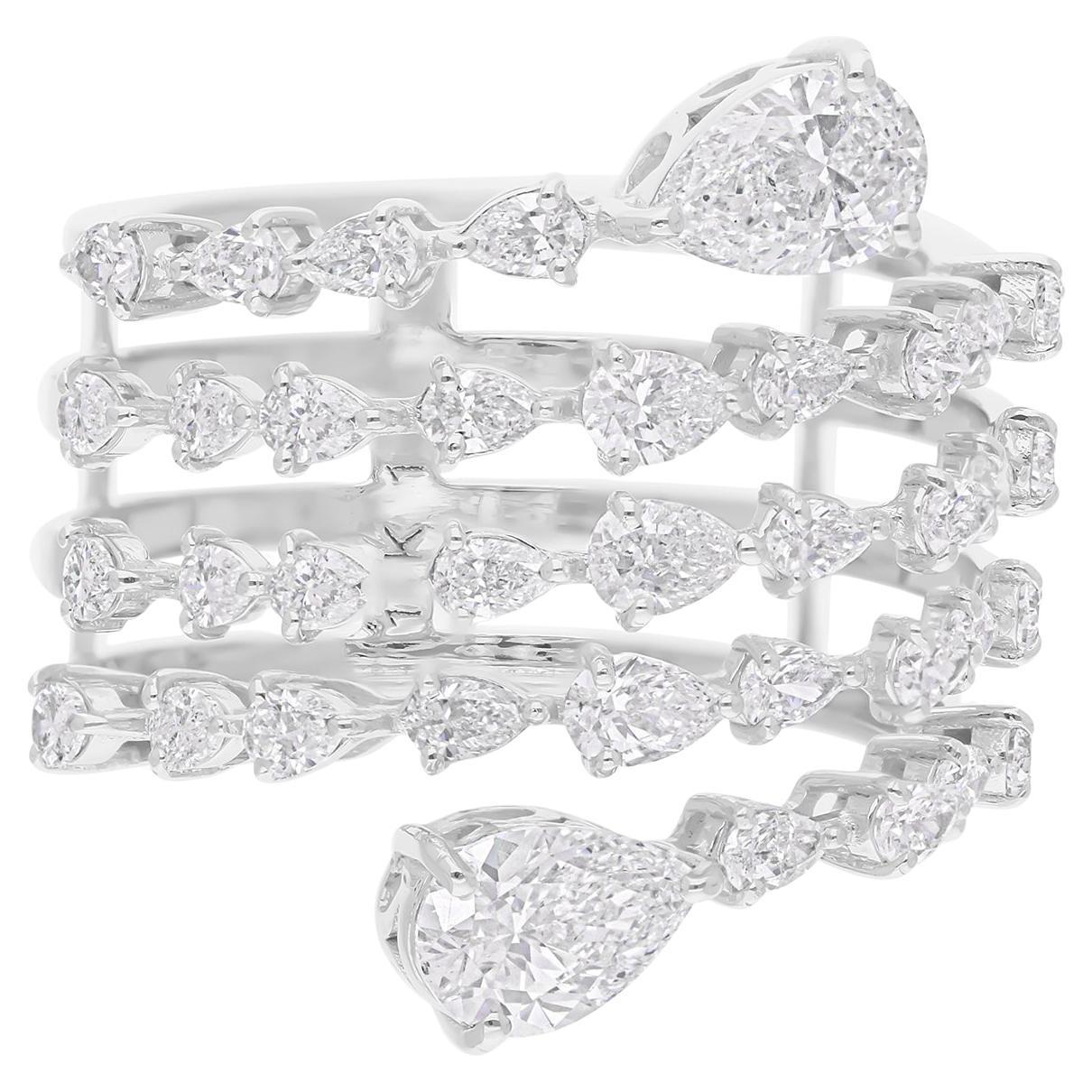 Bague en or blanc 18 carats avec diamant poire taille brillant de 2.41 carats SI/H