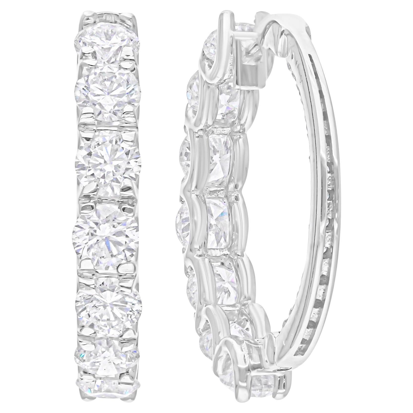 2,76 Karat SI/H Diamant-Creolen aus 14 Karat Weißgold mit rundem Brillantschliff im Angebot