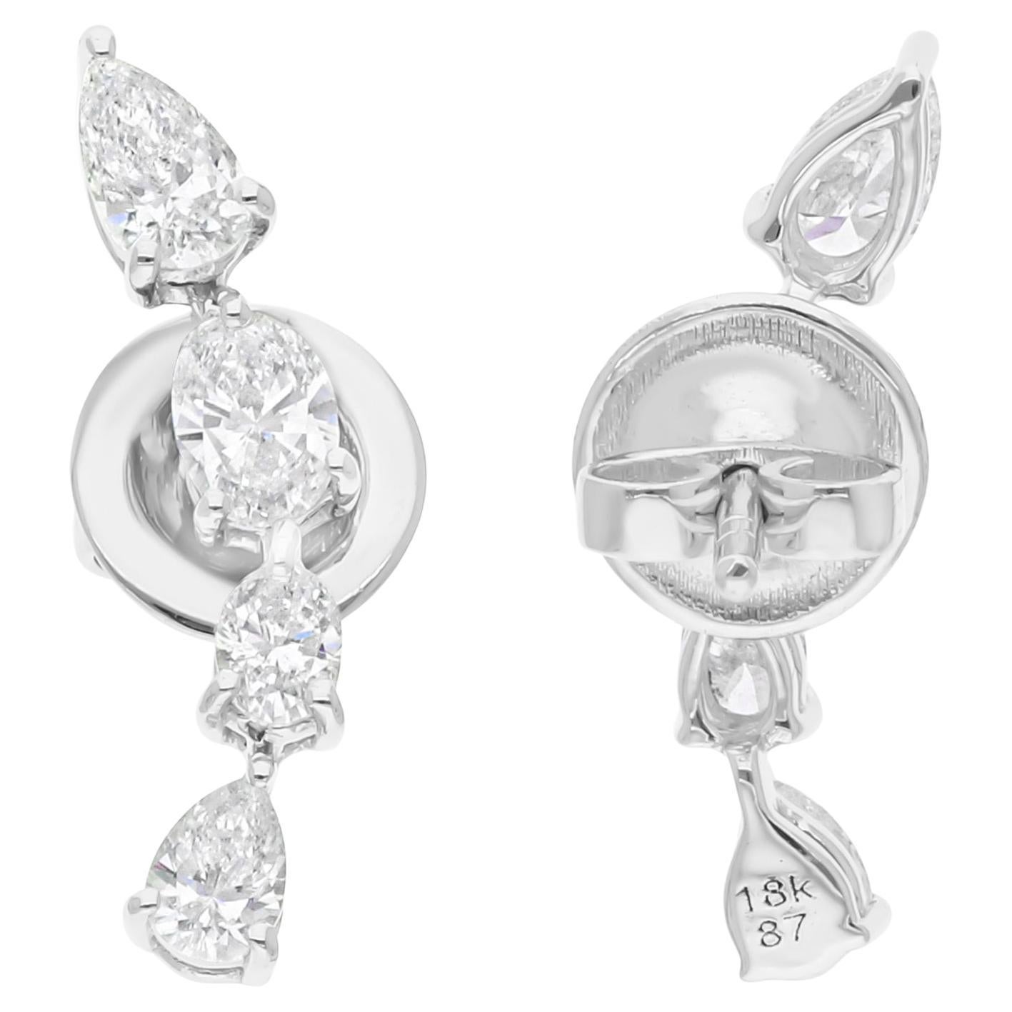 Pendientes de diamantes ovalados pera SI/H naturales de 1,10 quilates Joyas de oro blanco de 18 quilates