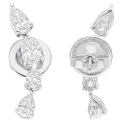 Natural 1.10 Carat SI/H Pear Oval Diamond Earrings 18 Karat White Gold Jewelry