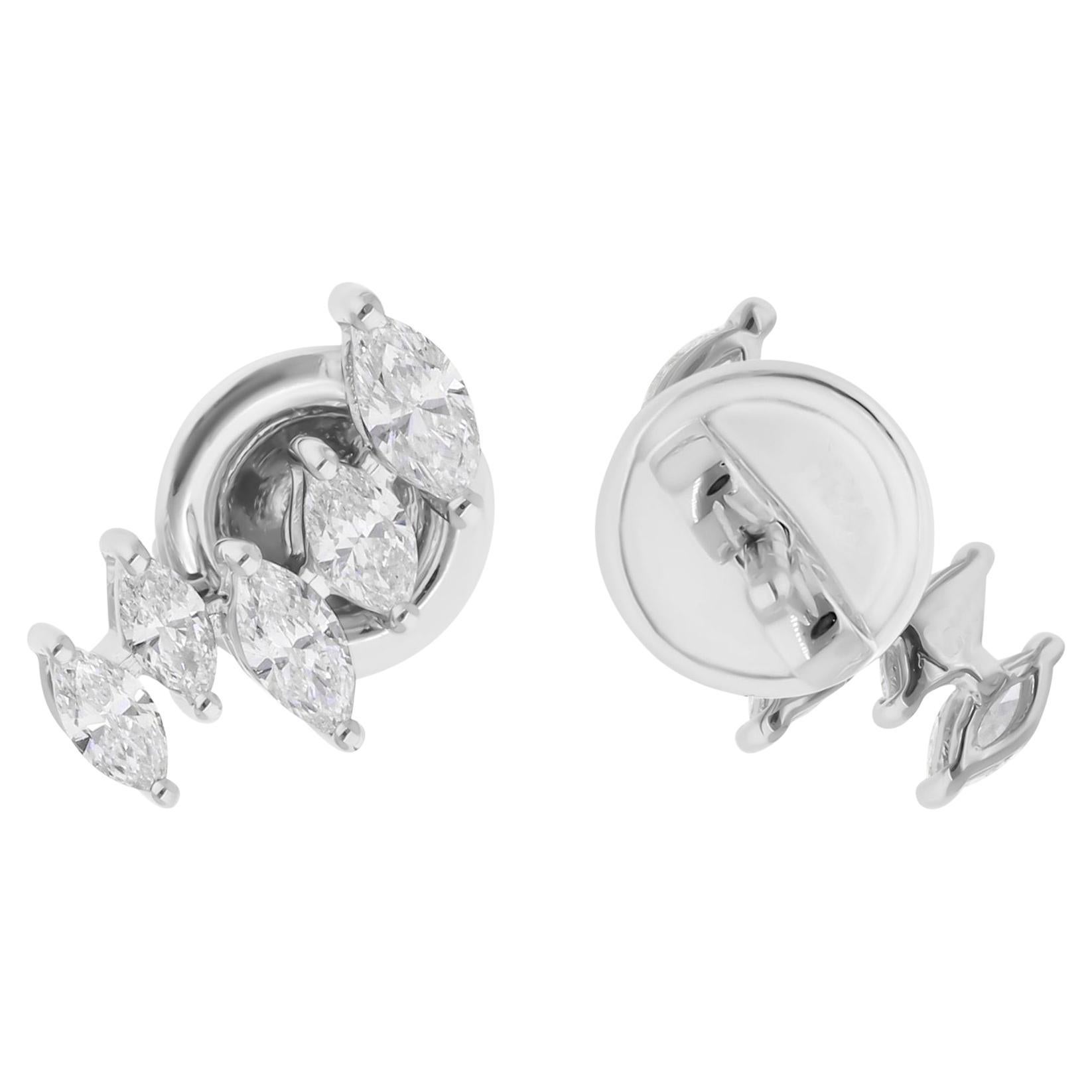 Boucles d'oreilles en or blanc 14 carats avec diamants marquises naturels de 0,68 carat SI/H en vente