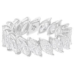 Anello a fascia con diamanti a forma di marquise da 5,15 carati SI/H Gioielli in oro bianco 14 carati