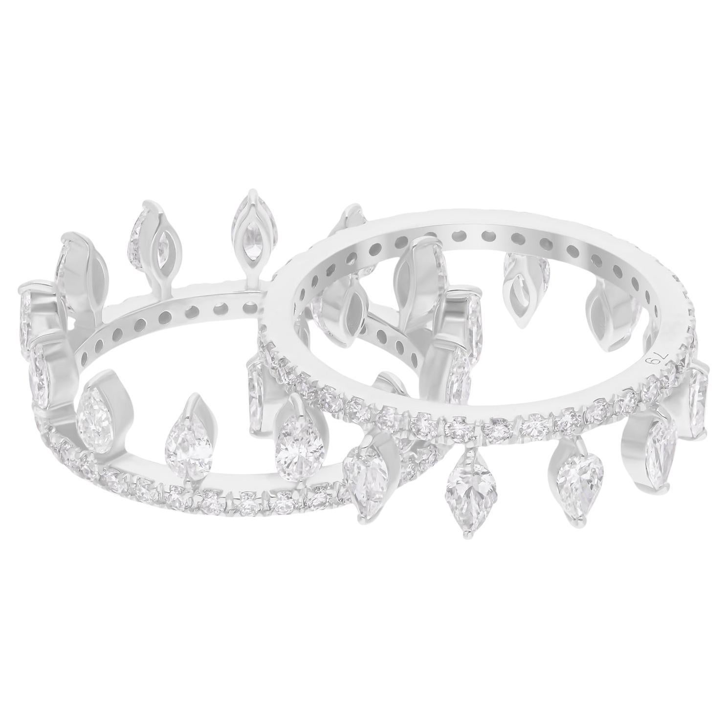 Bague à deux anneaux en or blanc 14 carats avec diamants naturels taille poire de 3,02 carats SI/H