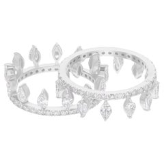 Bague à deux anneaux en or blanc 14 carats avec diamants naturels taille poire de 3,02 carats SI/H