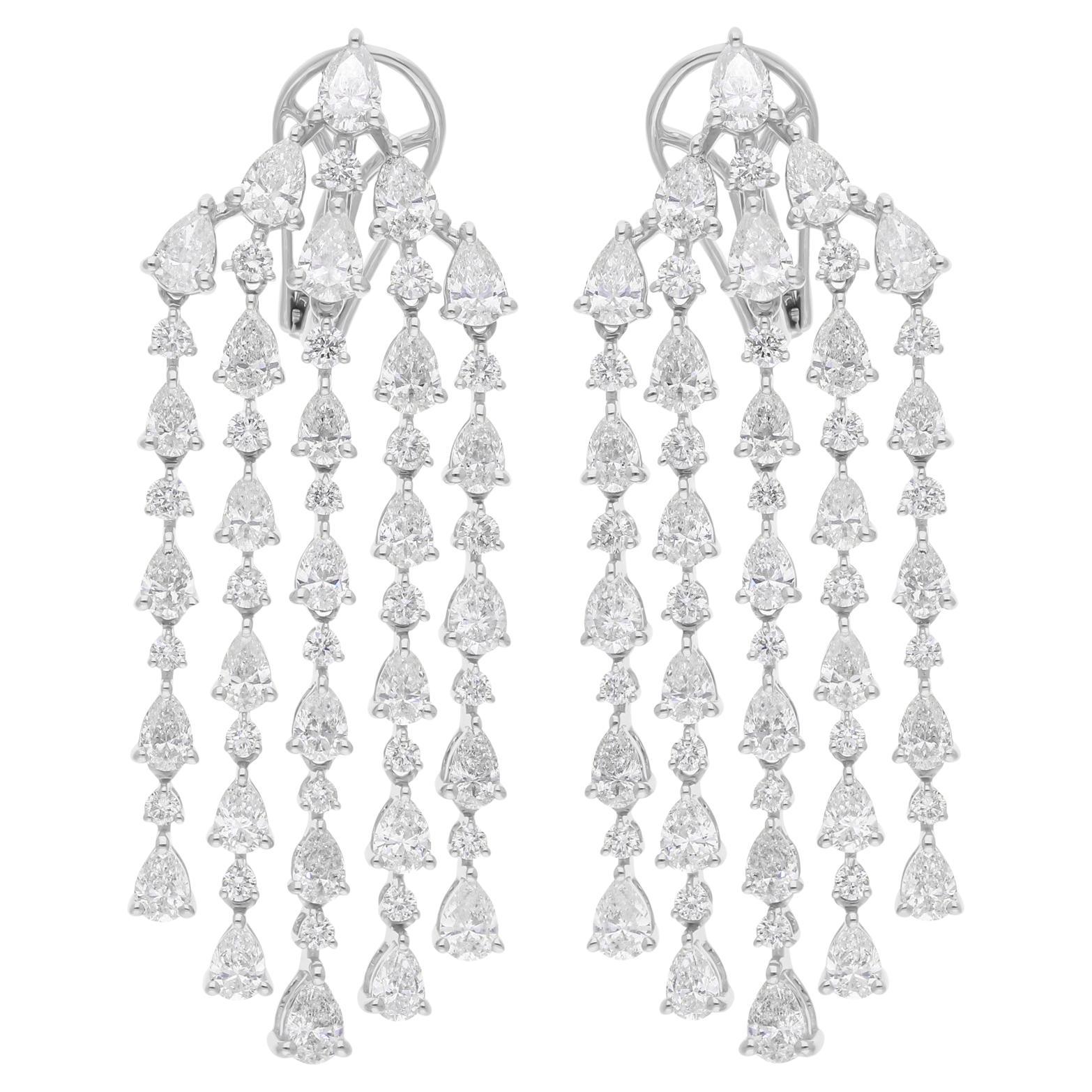 8 Carati SI/H Pear Round Diamond Chandelier Earrings Gioielli in oro bianco 14 carati