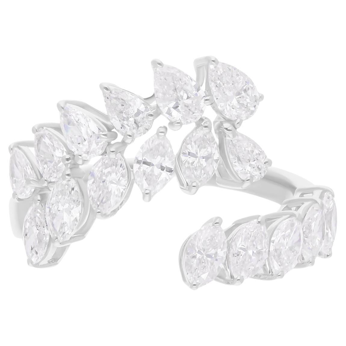 1,93 Carati SI/H Pear Marquise Diamond Wrap Ring 14 Karat White Gold Fine Jewelry