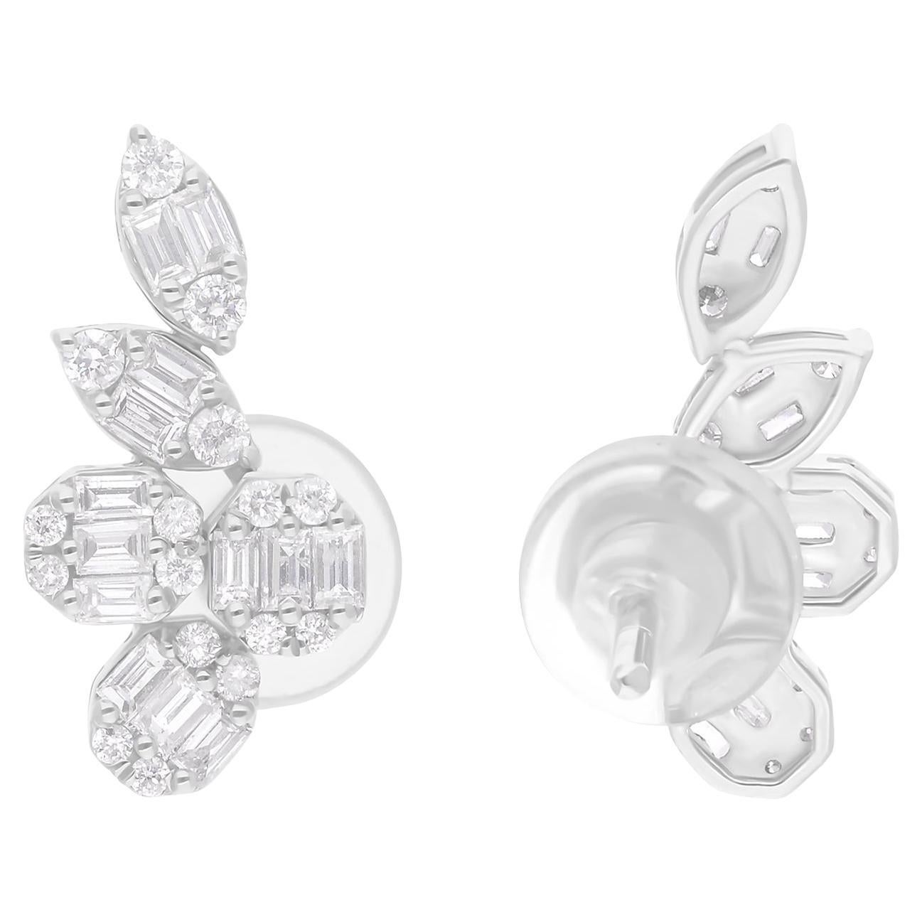 Orecchini di diamanti baguette naturali da 0,64 carati SI/H Gioielli in oro bianco 14 carati in vendita