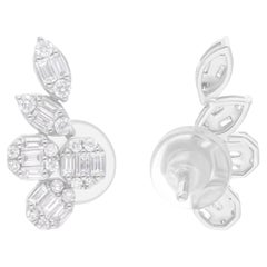 Pendientes de diamantes baguette SI/H naturales de 0,64 quilates Joyas de oro blanco de 14 quilates