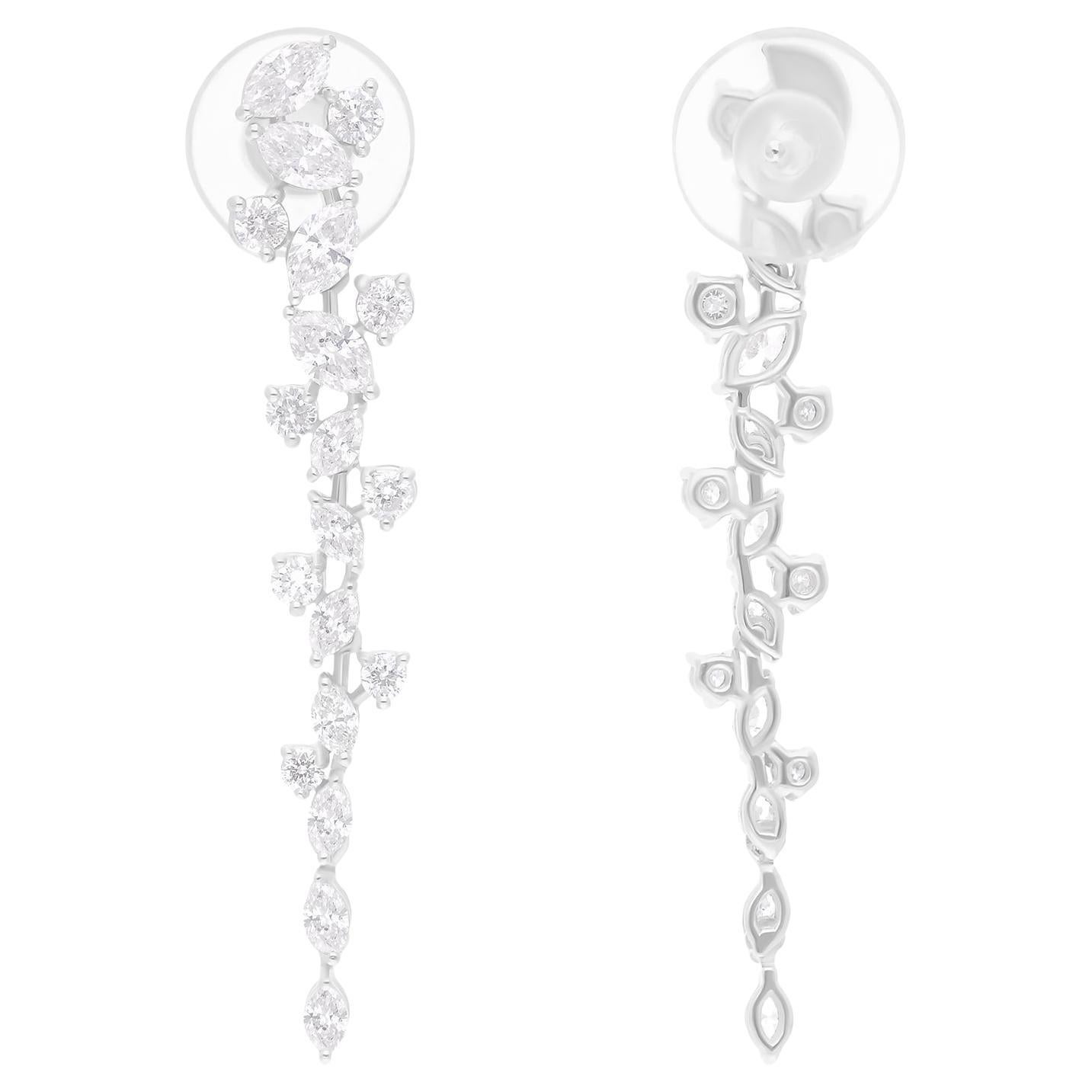 Boucles d
oreilles en or blanc 18 carats avec diamants ronds marquises de 2,31 carats SI/H