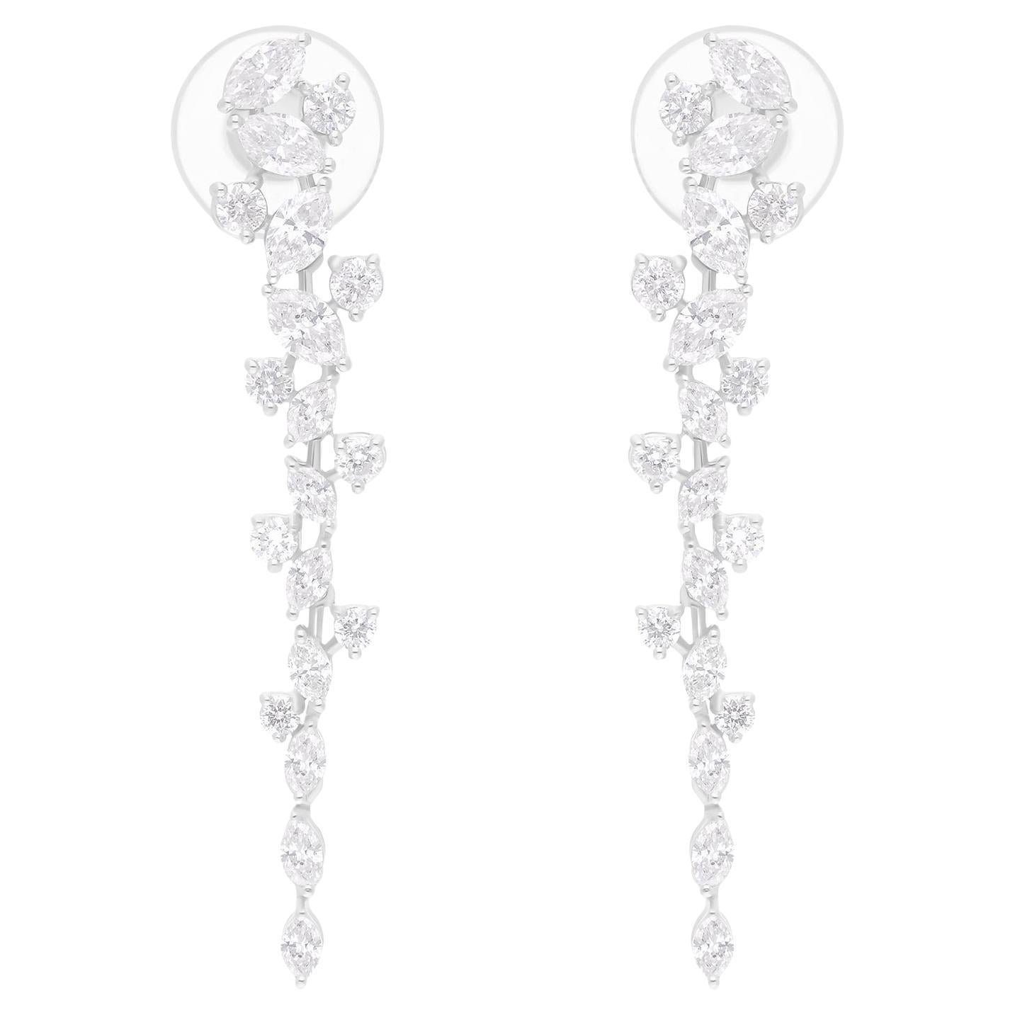Boucles d
oreilles en or blanc 14 carats avec diamants ronds marquises de 2,31 carats SI/H