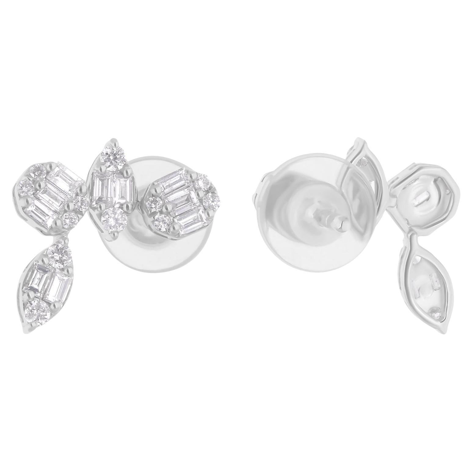 Orecchini di diamanti tondi baguette naturali da 0,49 carati SI/H in oro bianco 14 carati
