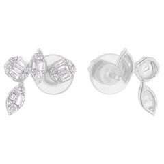 Orecchini di diamanti tondi baguette naturali da 0,49 carati SI/H in oro bianco 14 carati