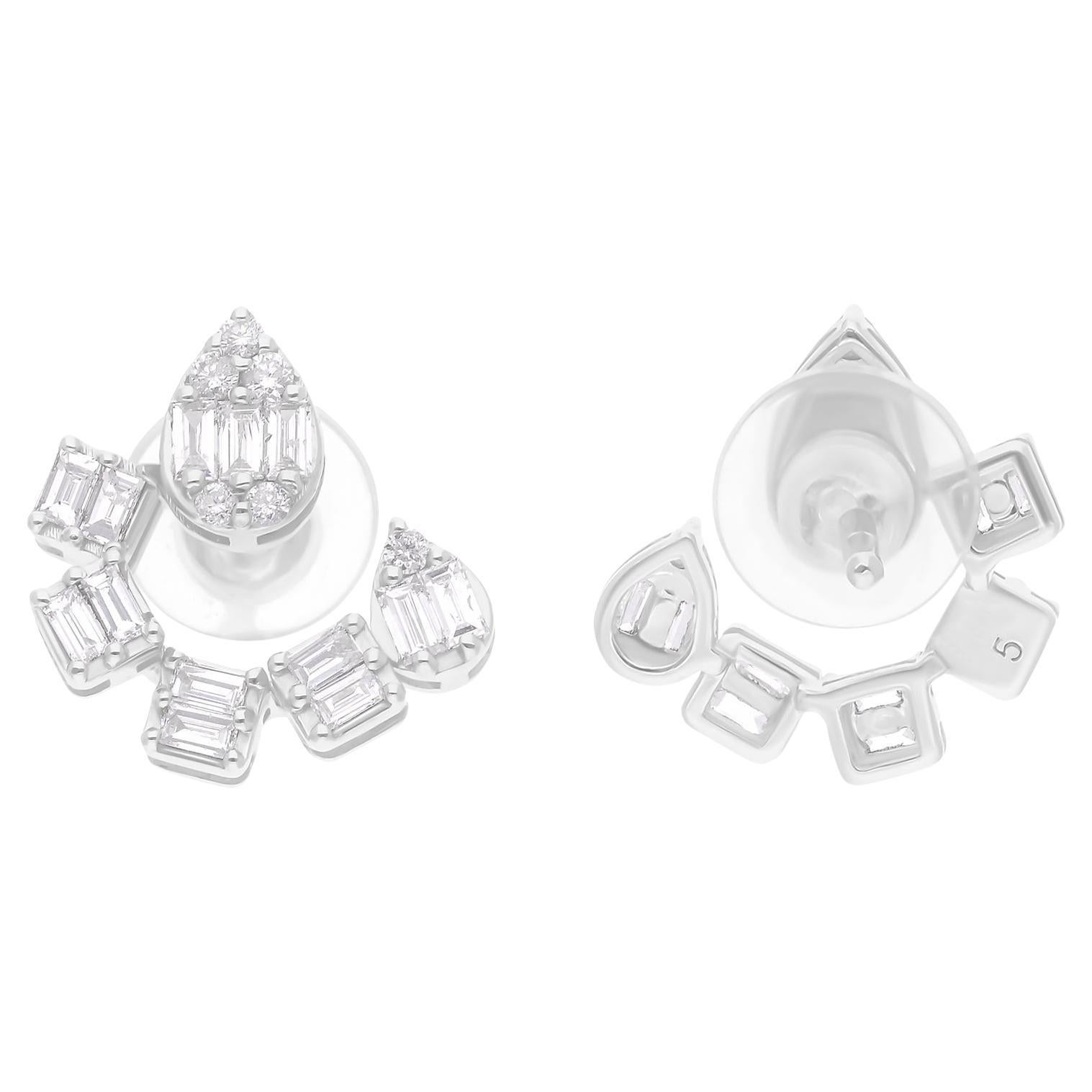 Boucles d
oreilles en or blanc 14 carats avec diamants ronds baguettes de 0,56 carat SI/H