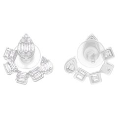 Boucles d
oreilles en or blanc 14 carats avec diamants ronds baguettes de 0,56 carat SI/H