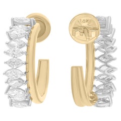 Boucles d
oreilles en or blanc et jaune 18 carats avec diamants marquises naturels de 2,25 carats SI/H