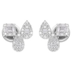 Pendientes finos de diamantes redondos baguette SI/H naturales de 0,60 quilates y oro blanco de 18 quilates