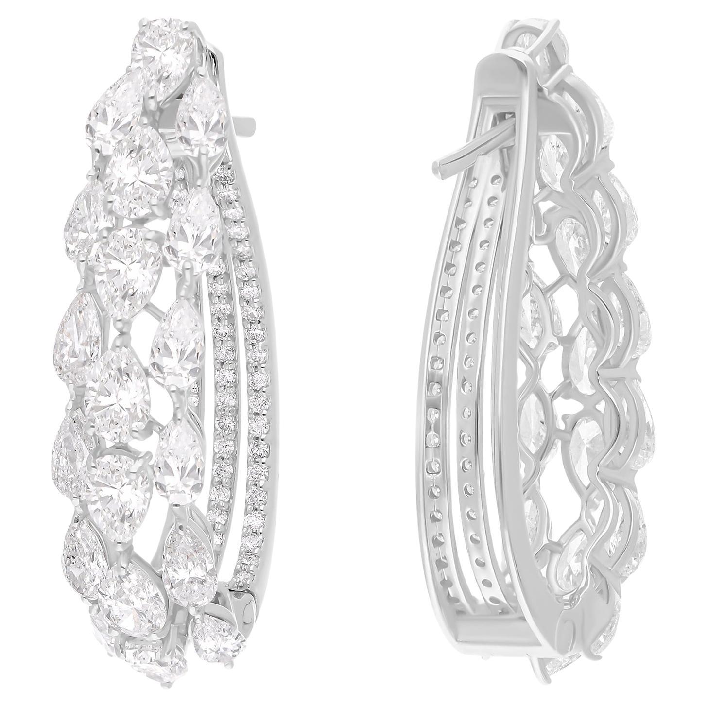 Orecchini a cerchio con diamanti tondi e pera da 8,53 carati SI/H Nature, oro bianco 18 carati