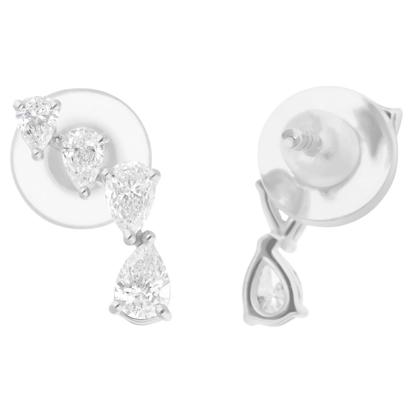 Boucles d
oreilles en or blanc 18 carats avec diamants naturels en forme de poire de 0,52 carat SI/H