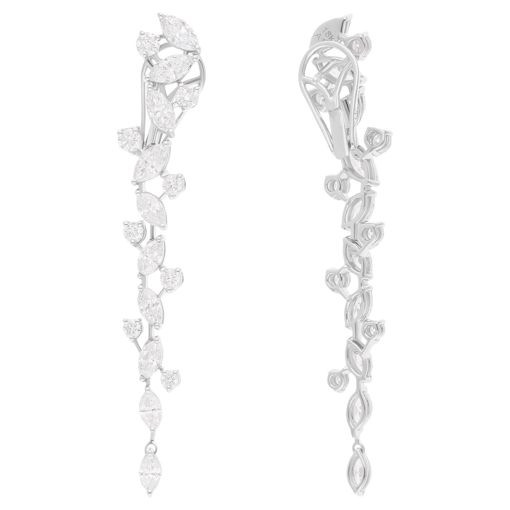 Orecchini di diamanti tondi marquise reali da 5,04 carati SI/H Gioielli in oro bianco 18 carati