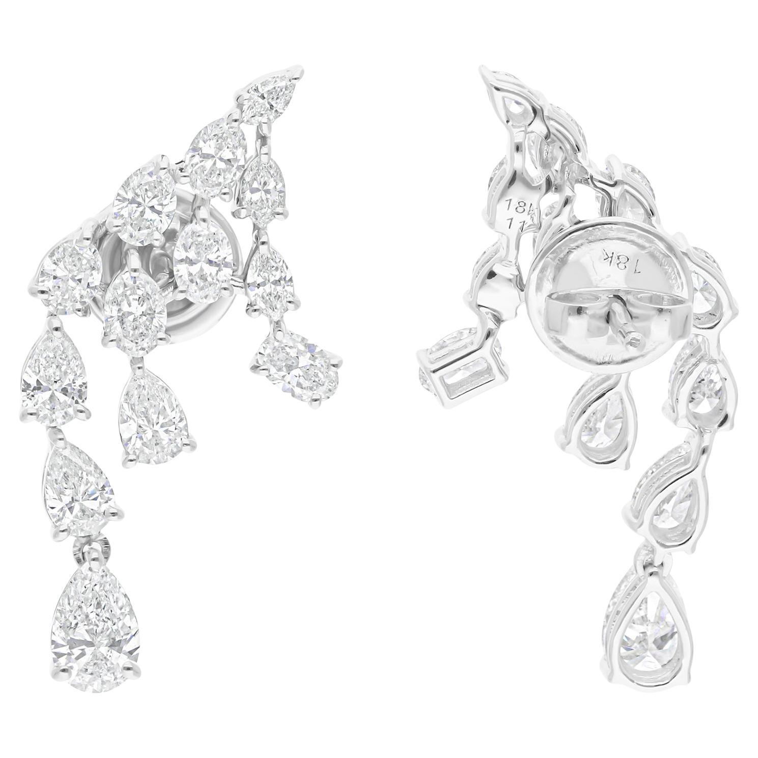 Orecchini di diamanti ovali e marquise da 2,98 carati reali SI/H Gioielli in oro bianco 18 carati