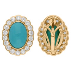 Boucles d
oreilles en or jaune 14 carats avec turquoises naturelles SI/H et diamants