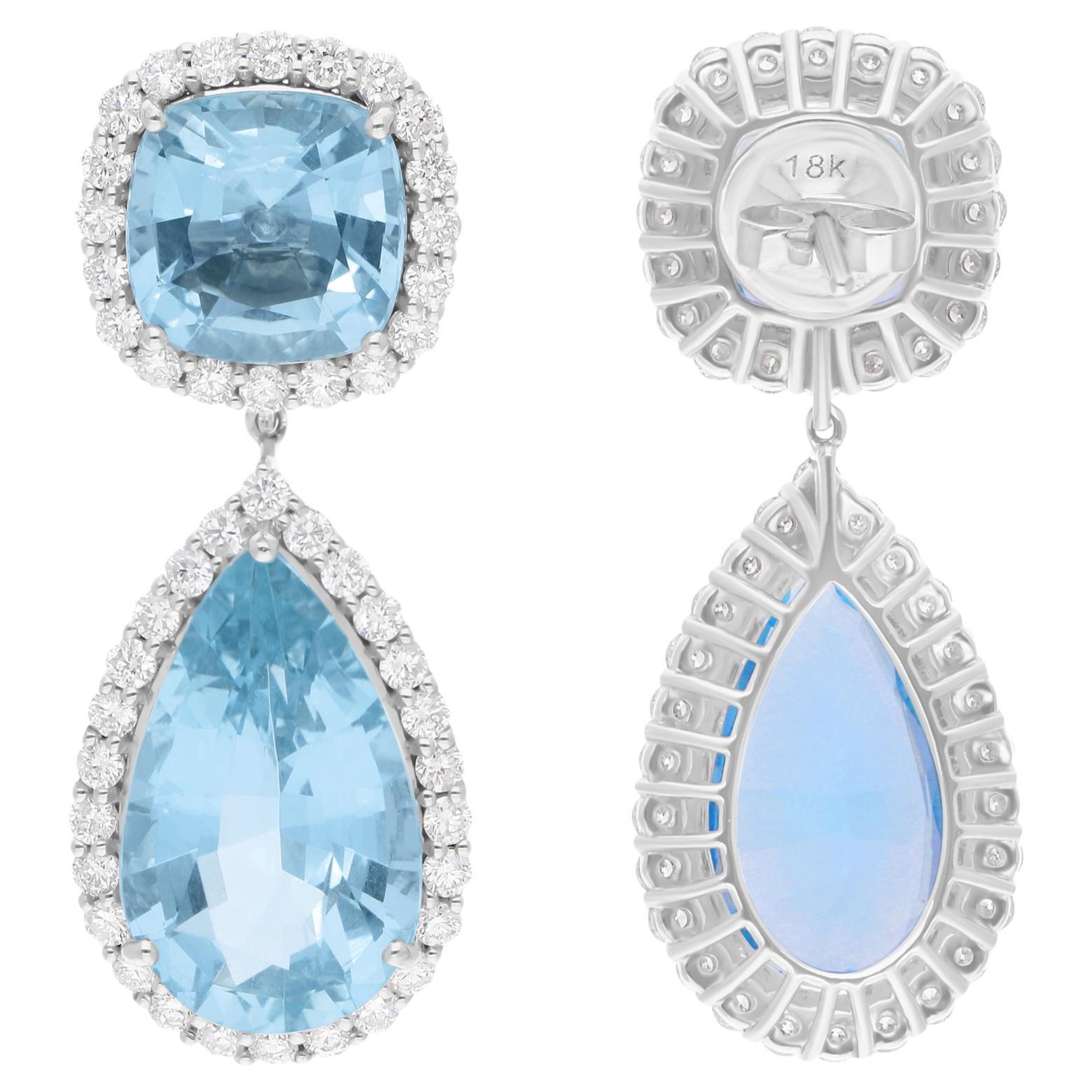 Orecchini con gemma d
acquamarina SI/H Diamante Gioielli in oro bianco 14 carati