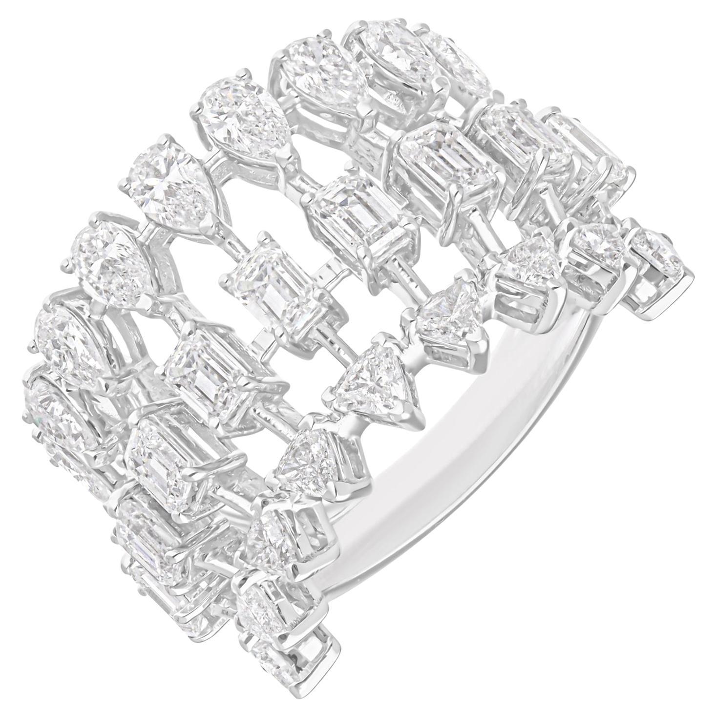 Bague en or blanc 18 carats et diamants naturels de 3,75 carats SI/H de différentes formes