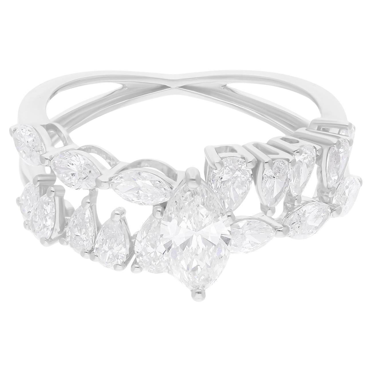 Anello con diamante naturale da 1,78 carati SI/H Pear Marquise in oro bianco 18 carati Gioielli di pregio