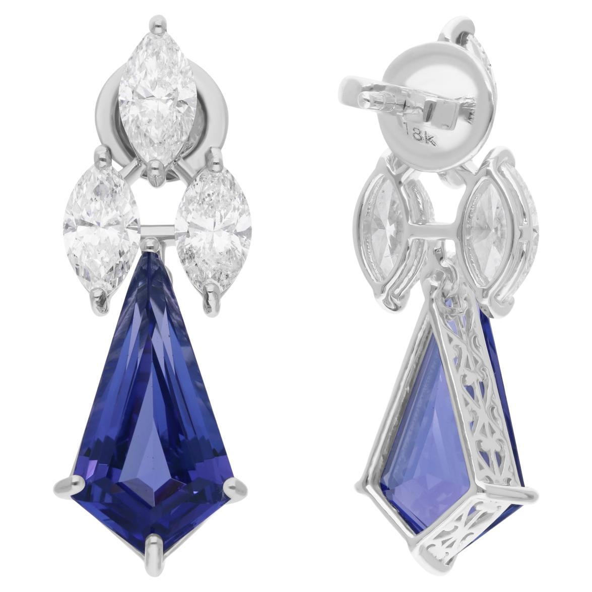 Orecchini pendenti di tanzanite da 6,70 carati Diamante SI/H da 3,00 carati Oro bianco 14 carati