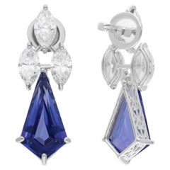 Orecchini pendenti di tanzanite da 6,70 carati Diamante SI/H da 3,00 carati Oro bianco 14 carati