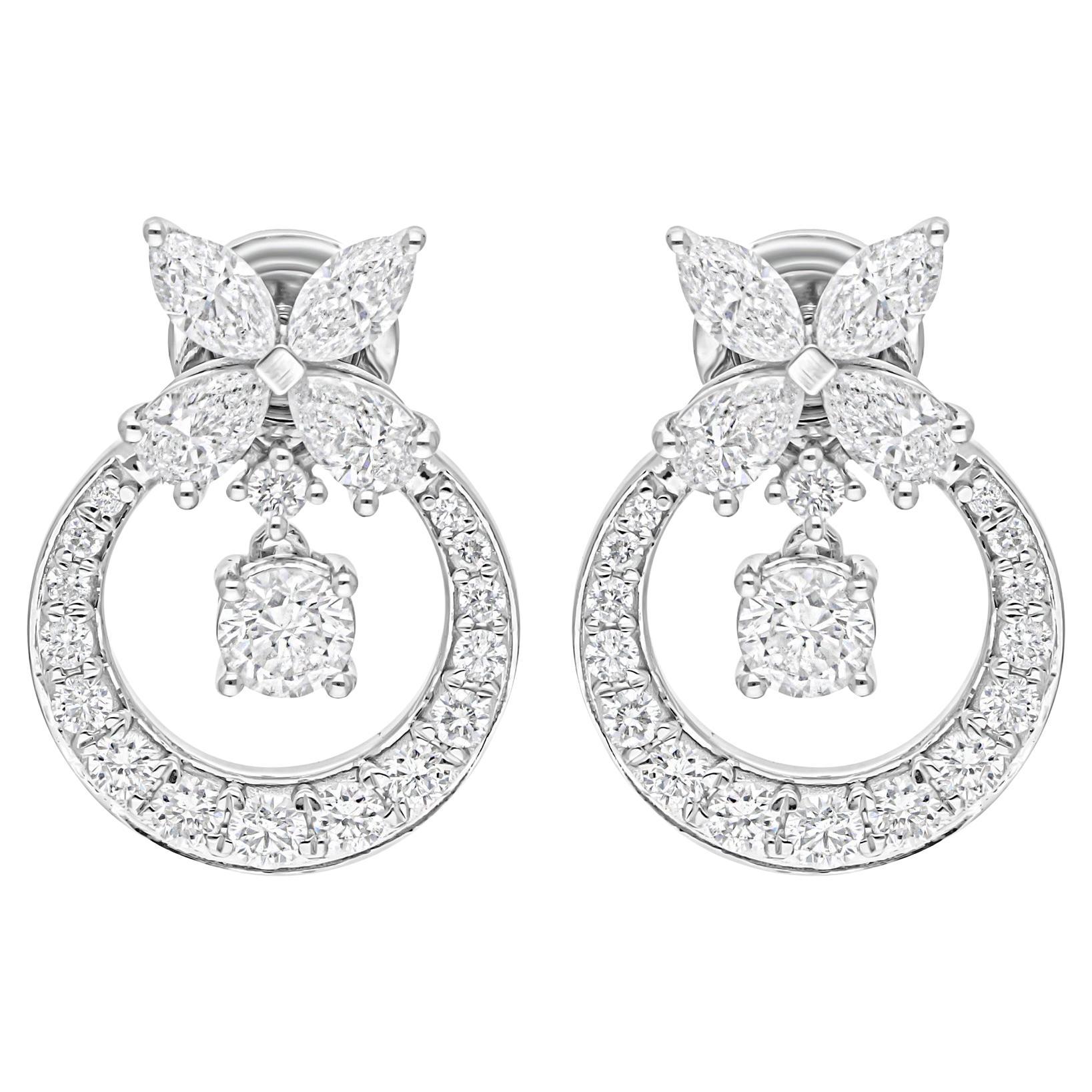 Real 2.91 Carat SI/H Pear Marquise Diamond Earrings 14 Karat White Gold Jewelry
