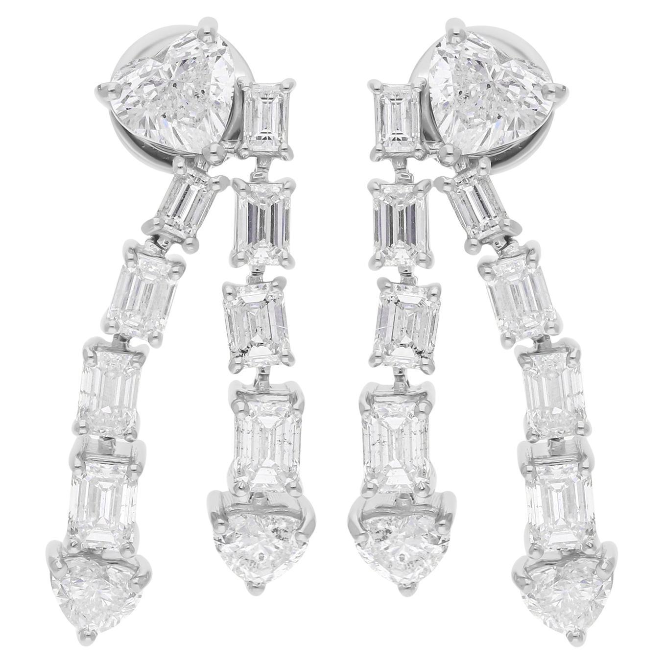 Pendientes de diamantes talla esmeralda corazón SI/H de 5,87 quilates Joyas de oro blanco de 18 quilates en venta