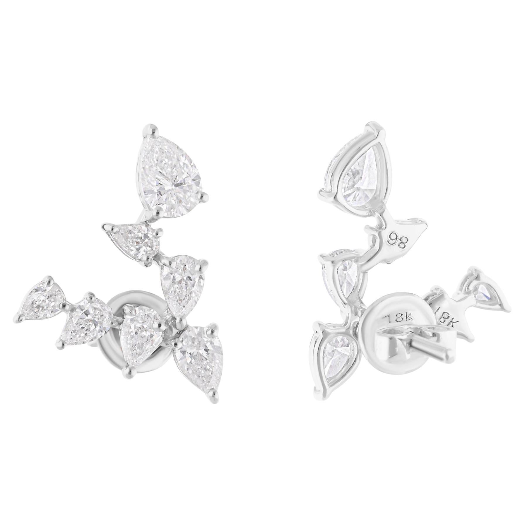 Boucles d
oreilles en or blanc 18 carats avec diamants poire naturels 1,56 carats SI/H