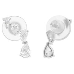 Boucles d
oreilles en or blanc 14 carats avec diamants naturels en forme de poire de 0,52 carat SI/H