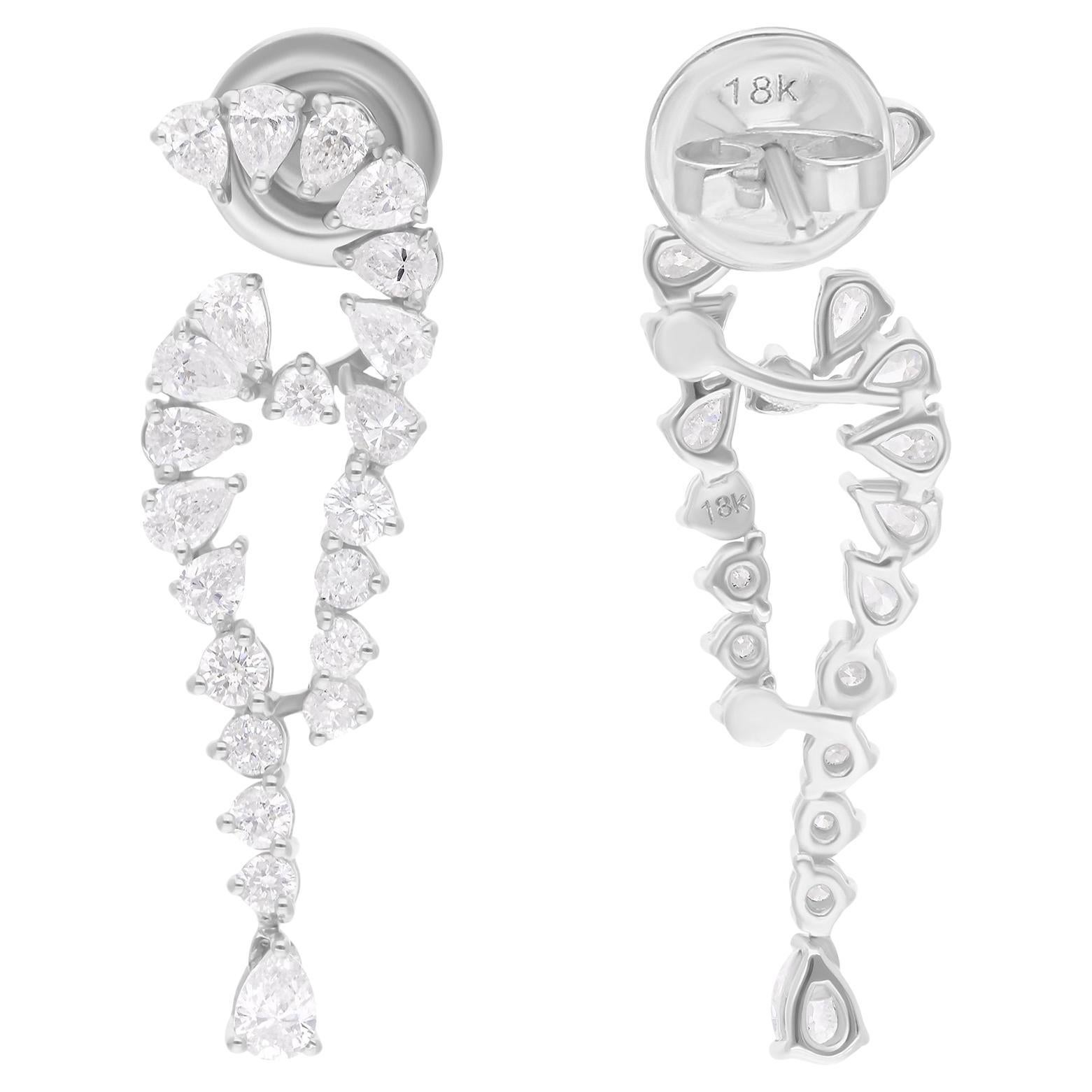 Boucles d'oreilles en or blanc 14 carats avec diamant rond poire naturel de 1,63 carat SI/H en vente