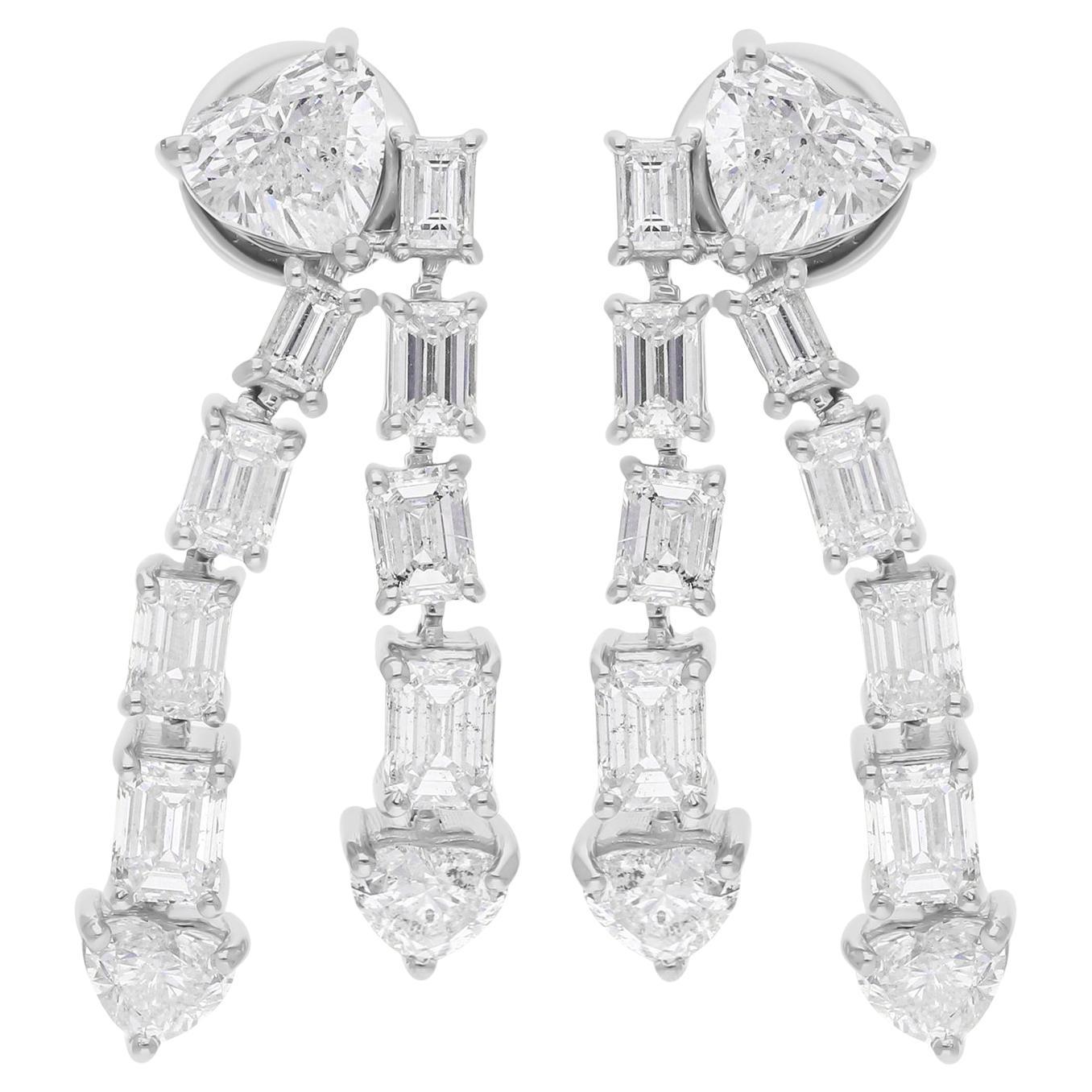 Boucles d'oreilles cœur en or blanc 14 carats avec diamants taille émeraude 5,87 carats SI/H en vente