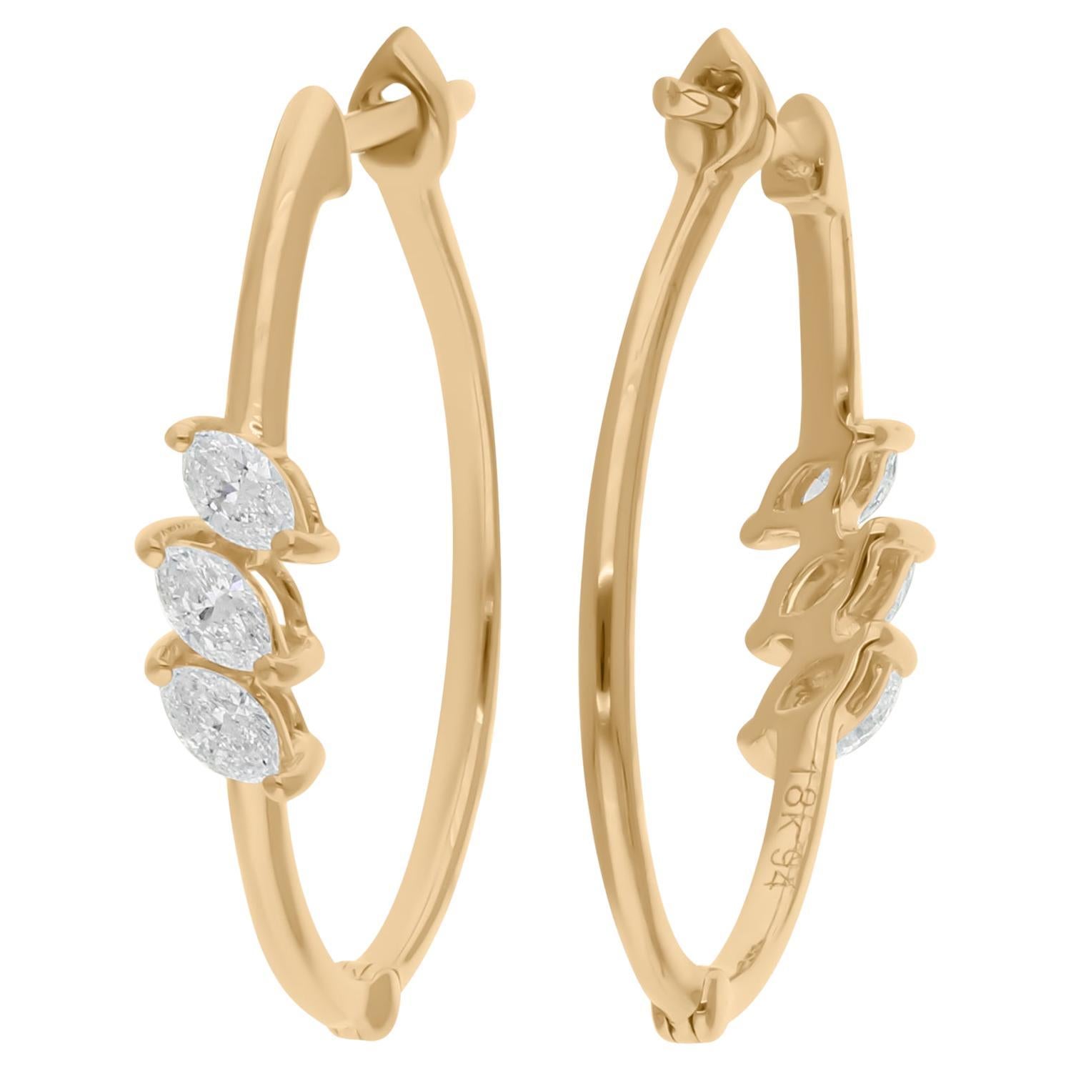 Orecchini con diamanti naturali a tre marquise da 0,54 carati SI/H, oro giallo 14 carati