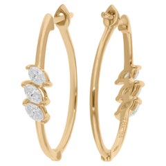 Orecchini con diamanti naturali a tre marquise da 0,54 carati SI/H, oro giallo 14 carati