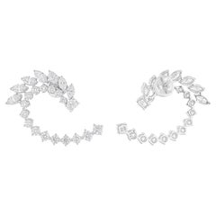 Boucles d
oreilles en or blanc 14 carats avec diamants ronds marquises de 4,76 carats SI/H
