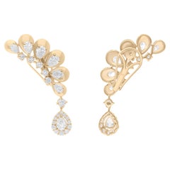 Boucles d
oreilles manchette en or jaune 14 carats avec diamants ronds taille poire de 2,6 carats SI/H