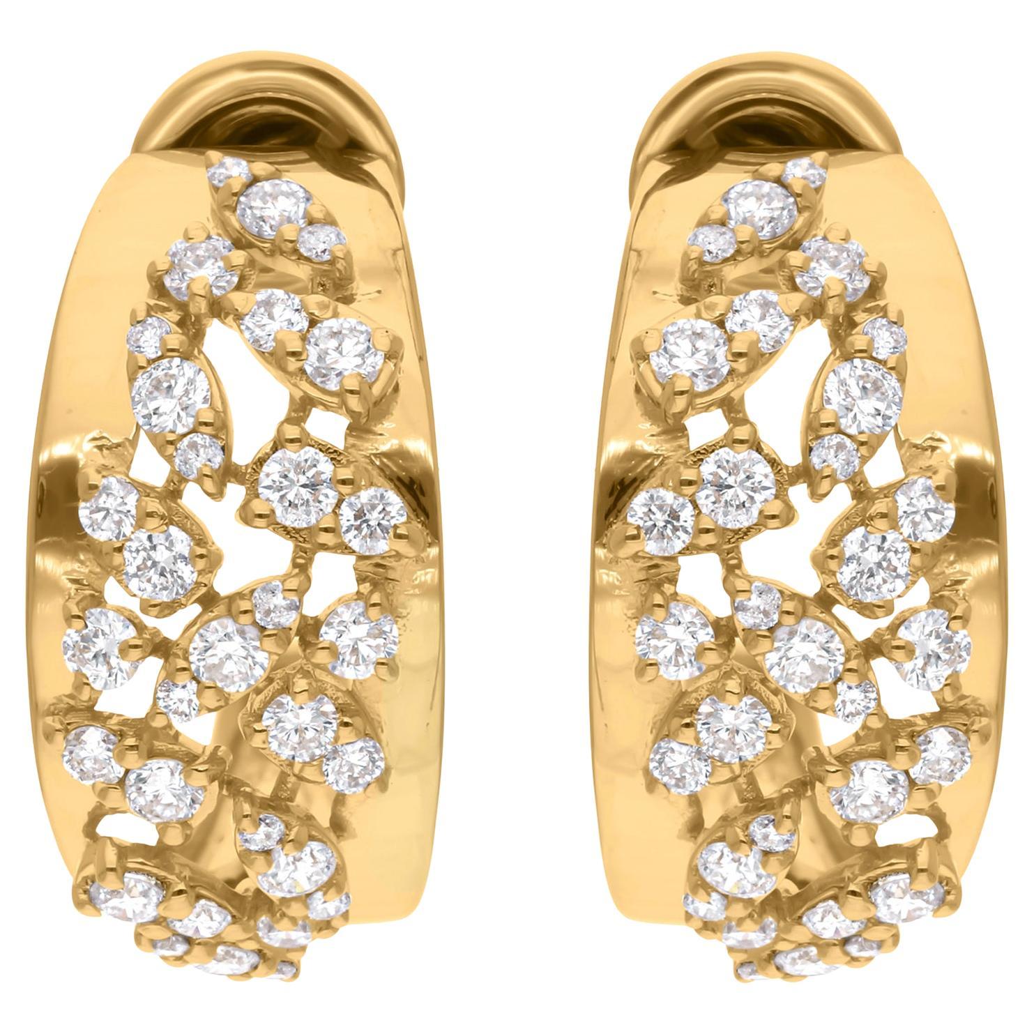 Boucles d
oreilles composées de diamants naturels de 1,3 carat SI/H, taille ronde et brillante, or jaune 14 carats